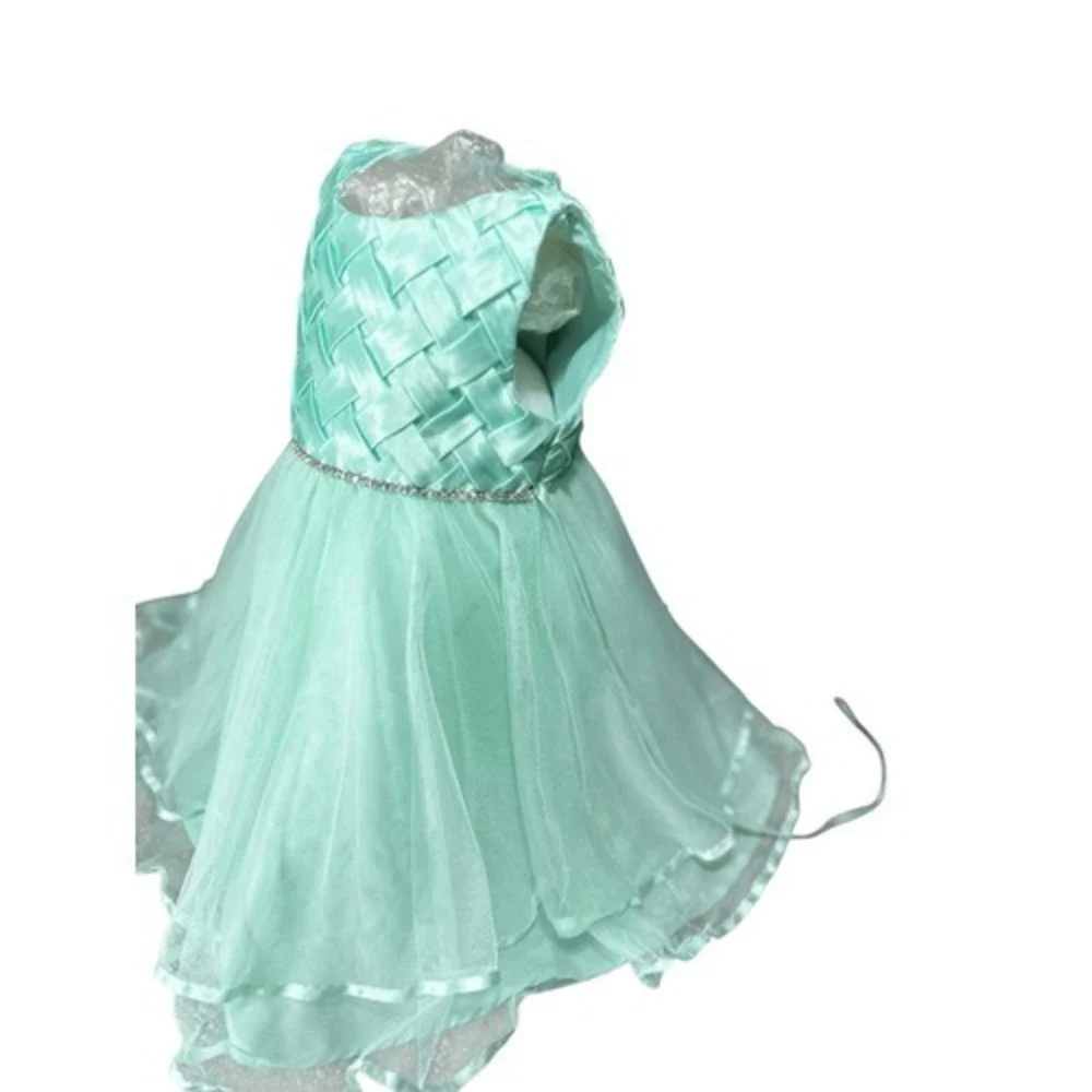 Toddler Girl 12M Mint Green Formal Tulle Dress Rhinestone Flower Girl Easter
